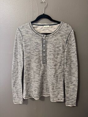 Sundance Blue White Longsleeve Henley Top Small